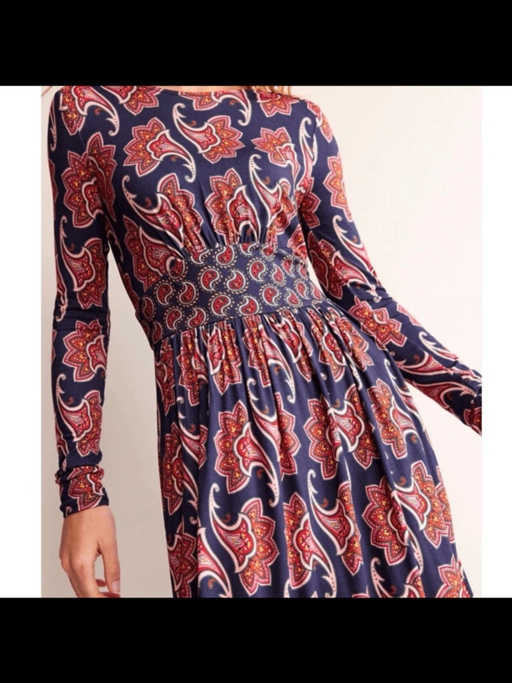 Boden Thea Long Sleeve Midi Dress in French Navy Paisley Amaryllis US 12 $170 - Picture 2 of 9